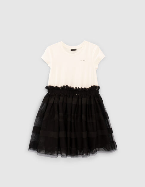 Girls’ black mixed-fabric dress with tulle skirt