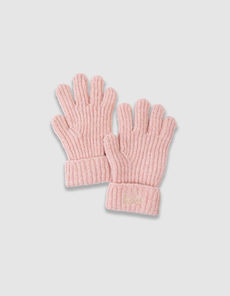 Girls’ pink glittery knit gloves with turn-ups-2