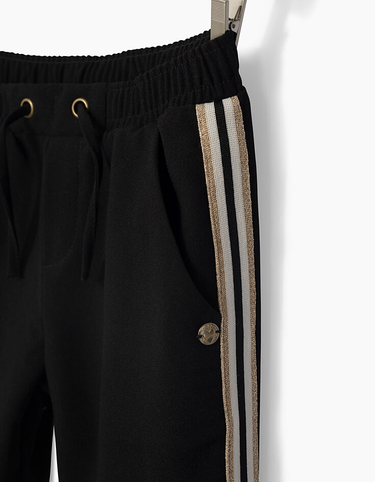 Pantalon noir à bandes latérales à rayures fille-2