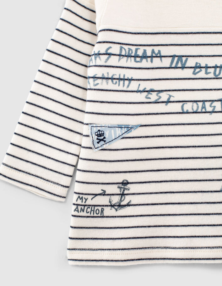 Cremeweißes Babyjungenshirt mit Streifen und Schriftzügen - IKKS