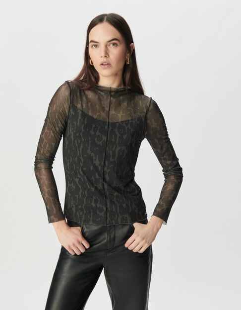 Kaki T-shirt mesh luipaardprint Dames - IKKS