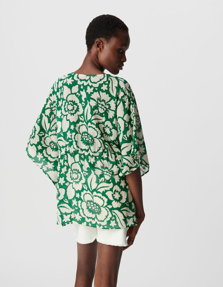 Blouse verte imprimé maxi tropical Femme-2