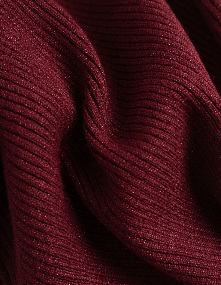 Pull bretelles bordeaux tricot fantaisie côtelé Femme-6