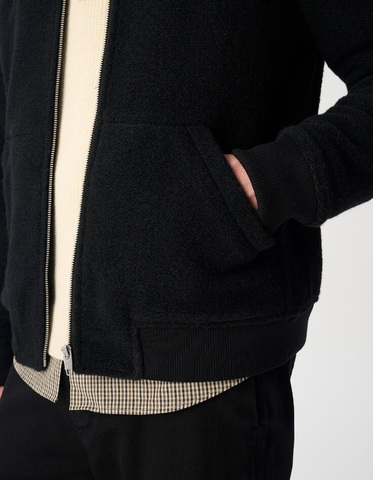 Cardigan teddy noir zipp&eacute; laine bouillie Homme-4