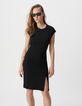 Robe noire fendue maille Milano Femme-2