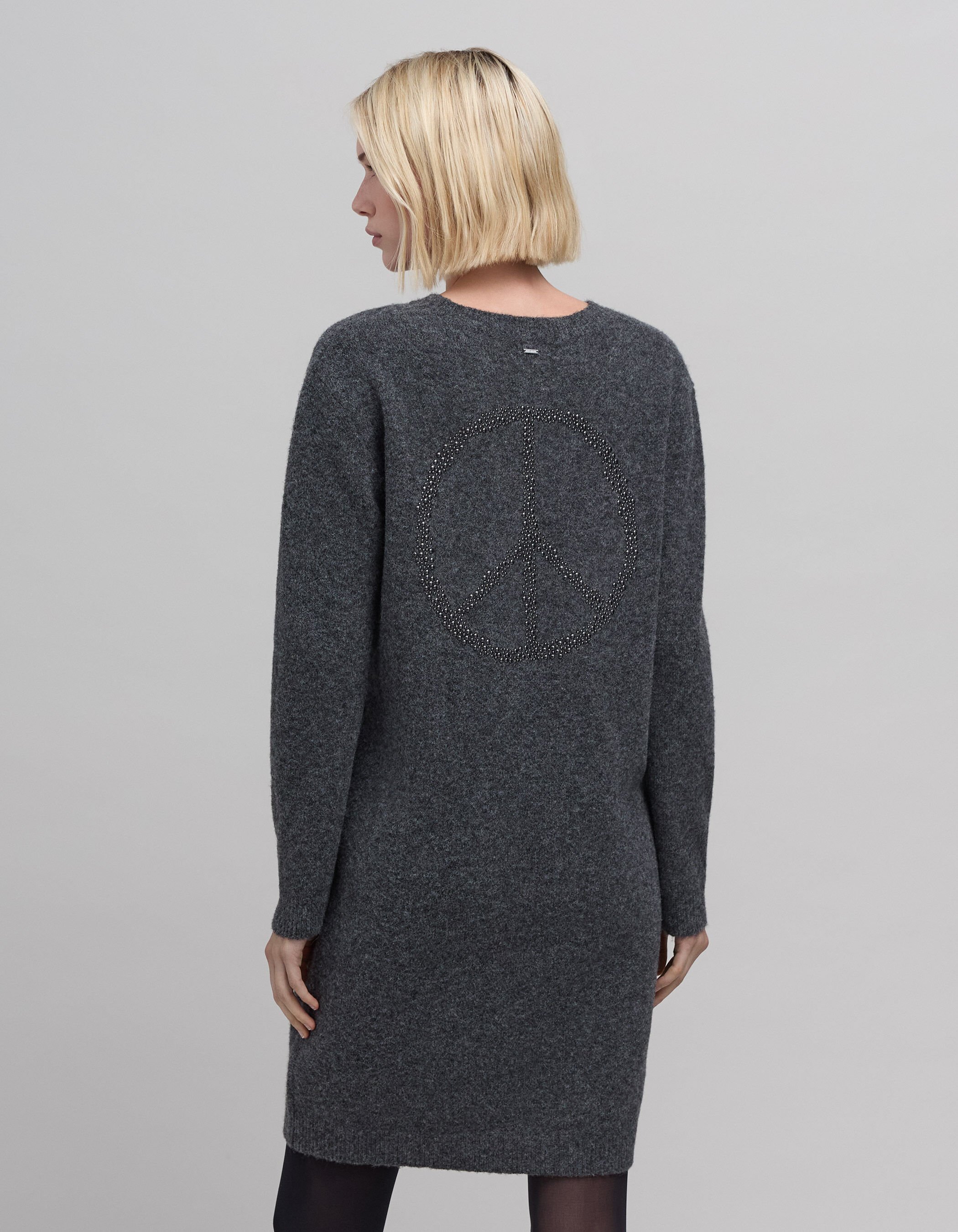 Robe grise tricot symbole peace love cloute dos Femme IKKS
