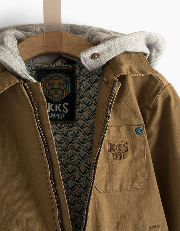 Camelbraune Jungenjacke mit abnehmbarer Kapuze -4