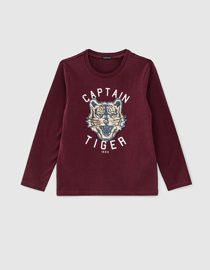 Boys' burgundy reversible sequin tiger T-shirt-2