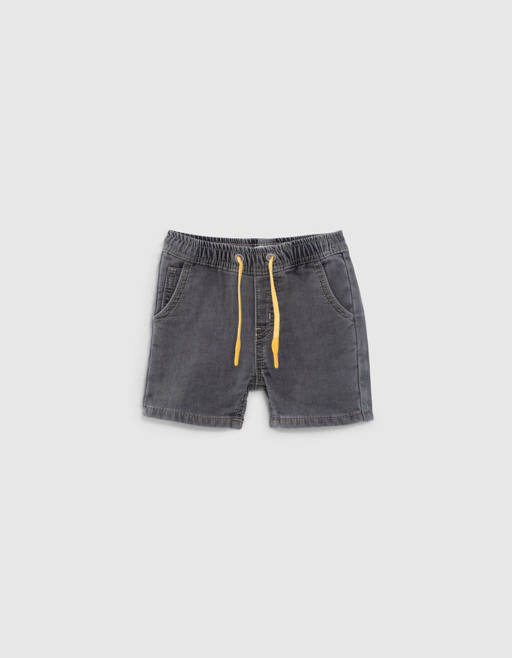 Conjunto polo amarillo rayas y bermudas vaqueras bebé niño-6
