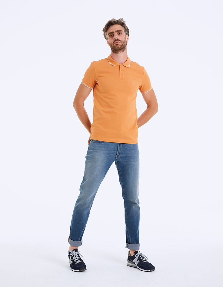 Polo IKKS mandarine et beige Homme-4