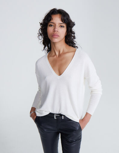 Women’s off-white chevron pointelle cashmere sweater - IKKS