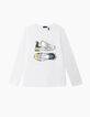Tee-shirt blanc cassé à visuels baskets fille-2
