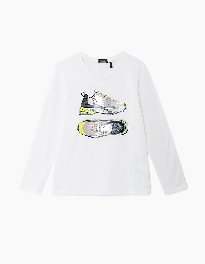 Cremeweißes Mädchenshirt mit Sneakermotiv - IKKS