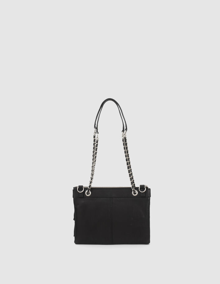 Women’s black fringed leather 1440 Reporter clutch bag - IKKS