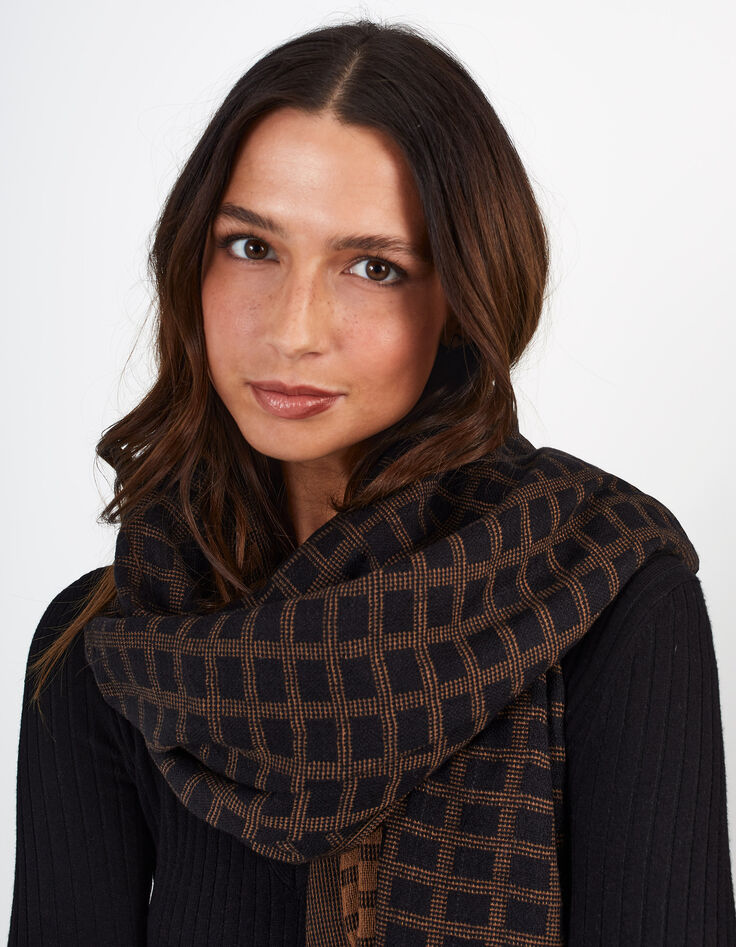 I.Code fawn and black checkerboard jacquard scarf-1