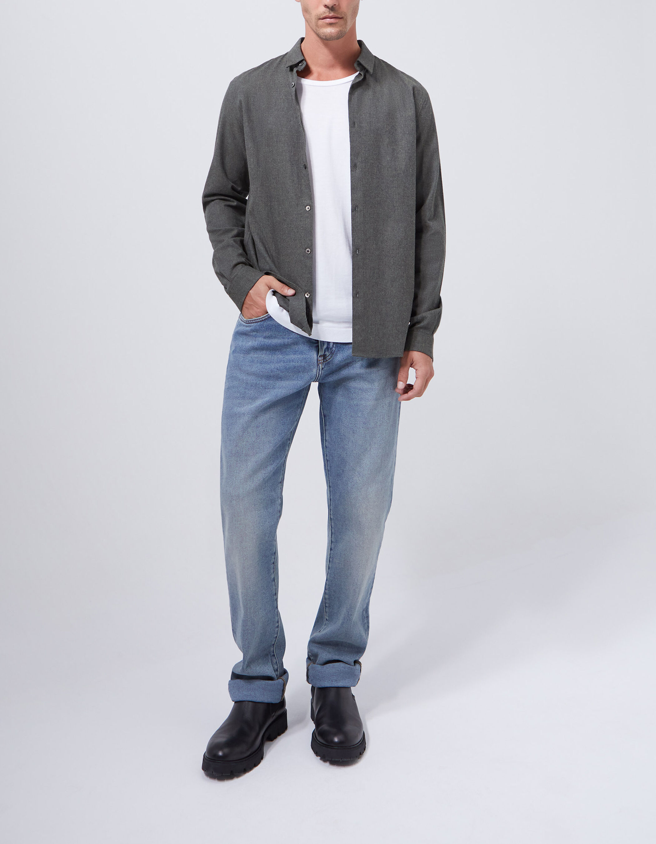 Chemise REGULAR kaki en flanelle Homme