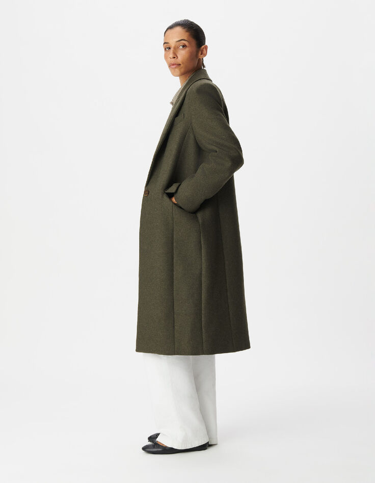 Manteau long droit kaki lainage Femme-2