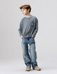 Blauw T-shirt lange mouwen biokatoen tricot zak jongens-2