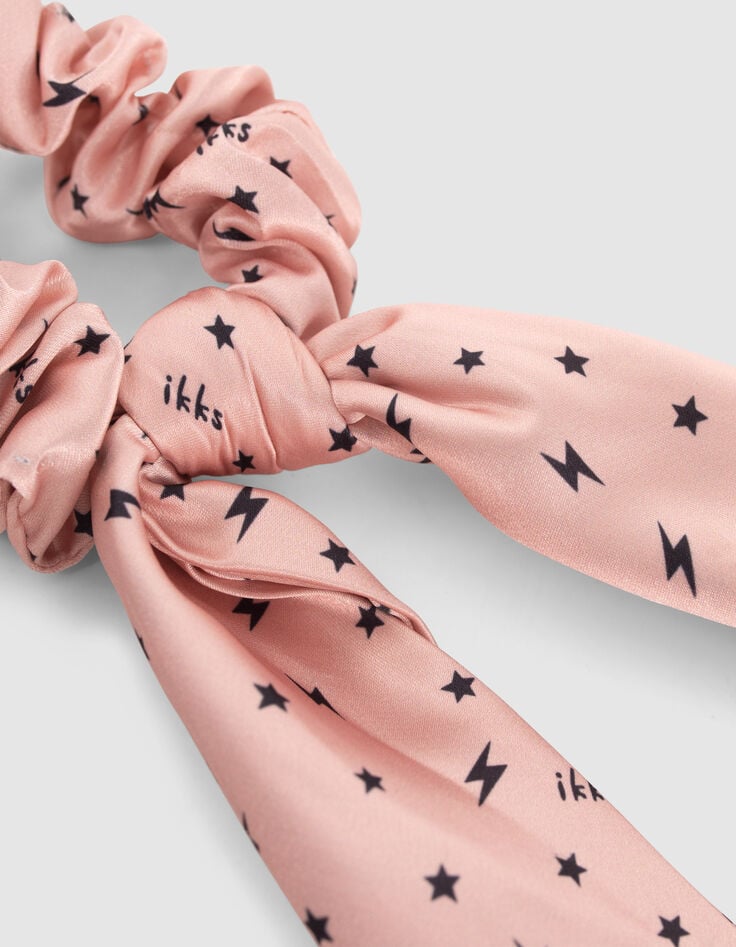 Scrunchie rosa satinado estrellas y rayos ni&ntilde;a-3