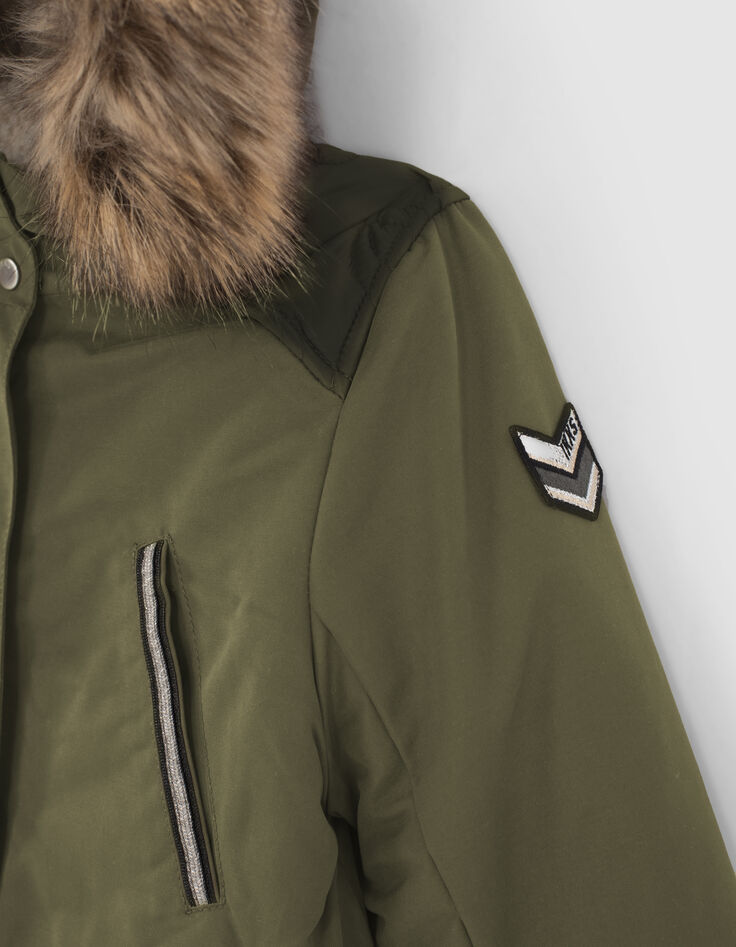 Parka 3 en 1 caqui con bomber silver reversible niña-4