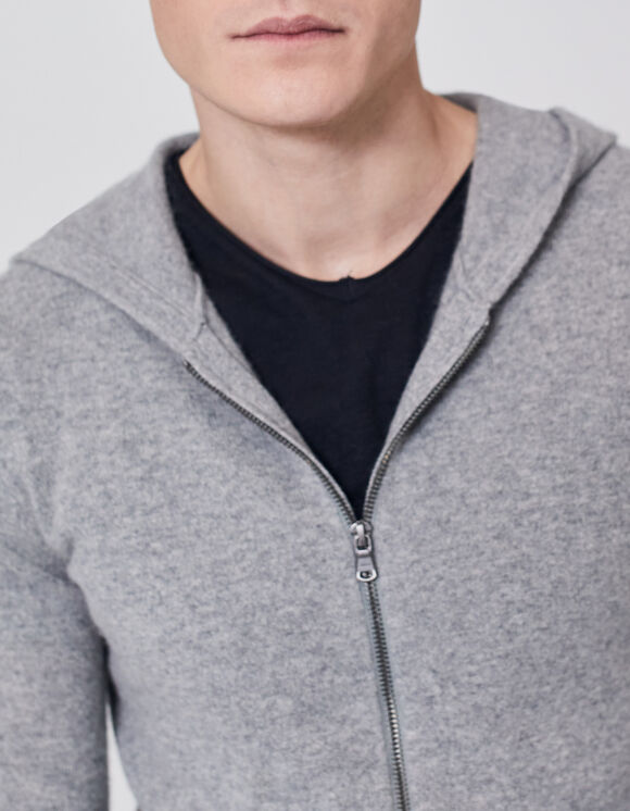 Incite Country Back, back, back (part Men's grey marl cashmere hooded cardigan