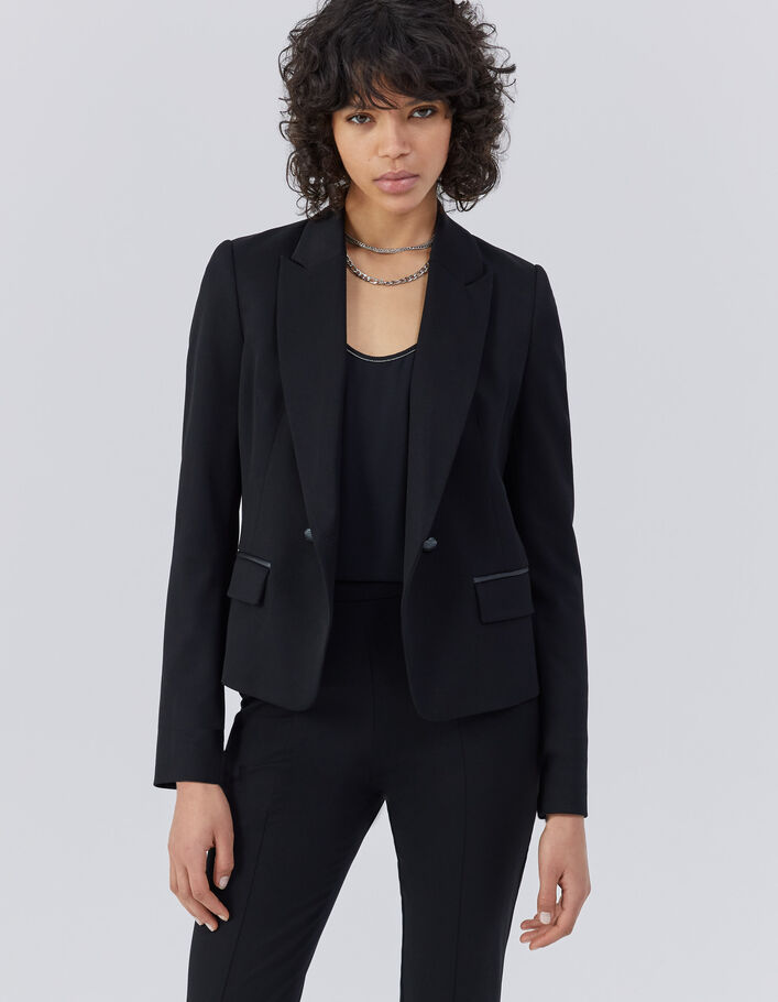 Women’s black twill fitted suit jacket-1