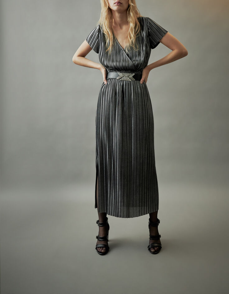 Women’s silver pleated long dress-6