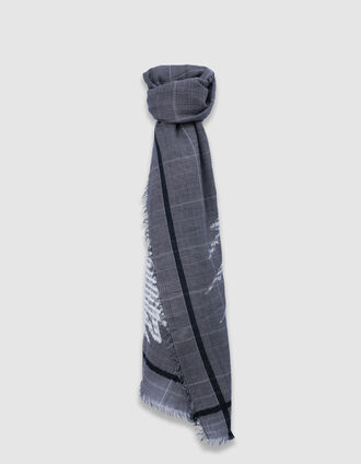 Foulard gris motif prince-de-galle brodé