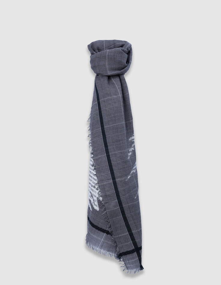 Fular gris Príncipe de Gales bordado mujer-1