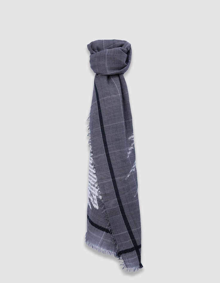 Fular gris Príncipe de Gales bordado mujer-1 Fular gris Príncipe de Gales bordado mujer-1