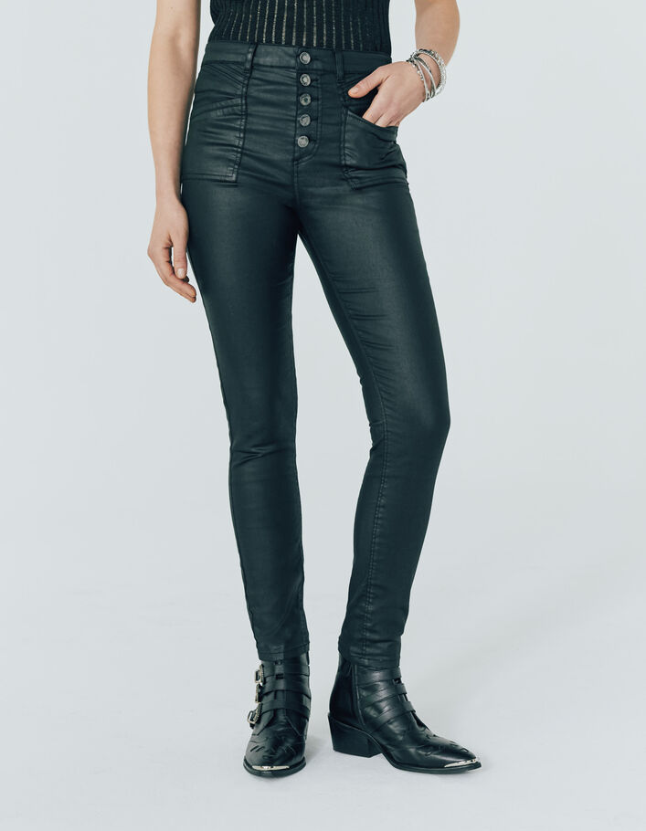 Women’s black coated high-waist sculpt-up slim jeans - IKKS
