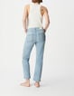 Damesblauwe cropped jeans met zichtbare powerstretch knopen-3