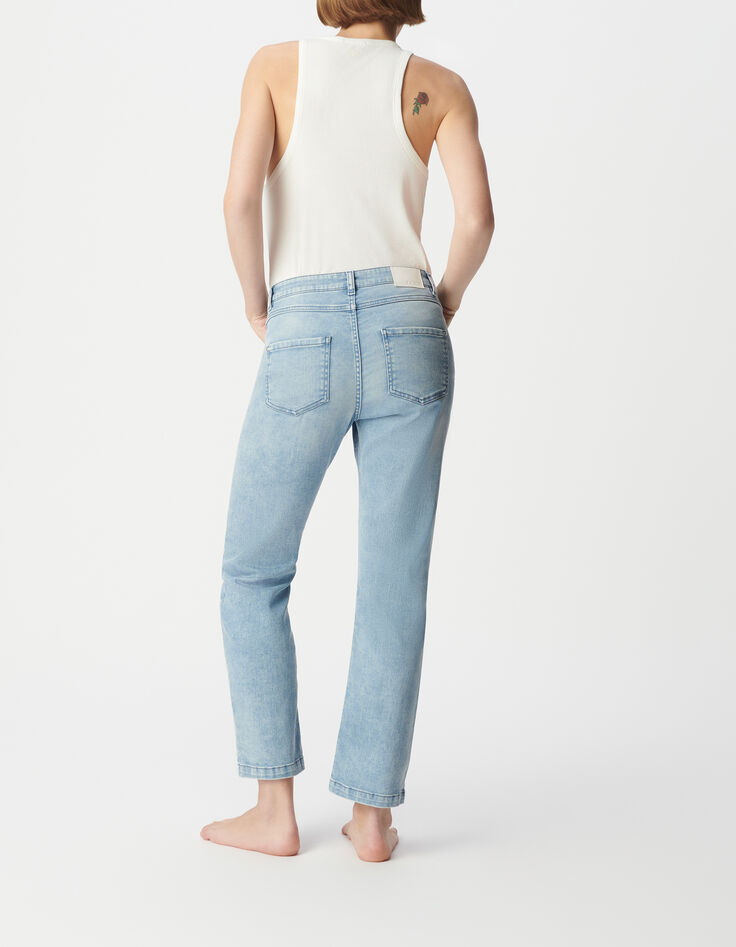 Damesblauwe cropped jeans met zichtbare powerstretch knopen-3