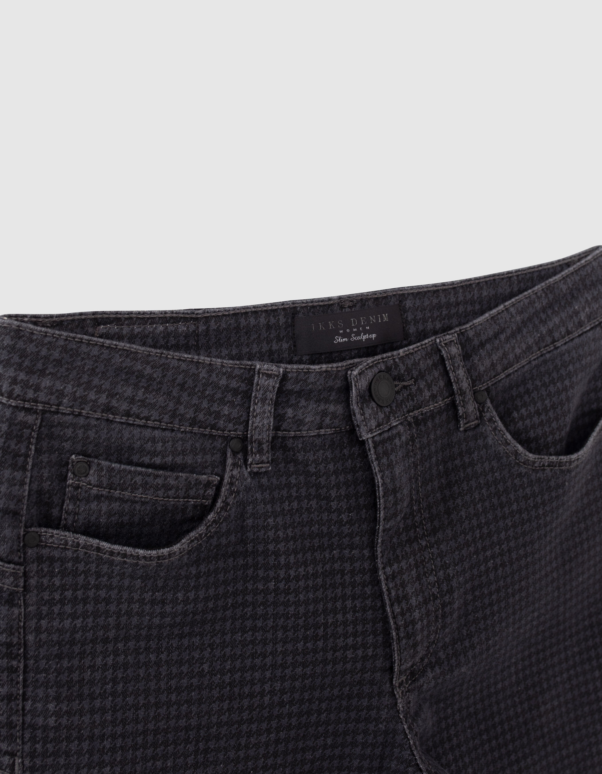 Women s grey houndstooth motif slim jeans