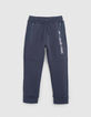 Boy's grey bi-material jogging suit with zipped pockets-1