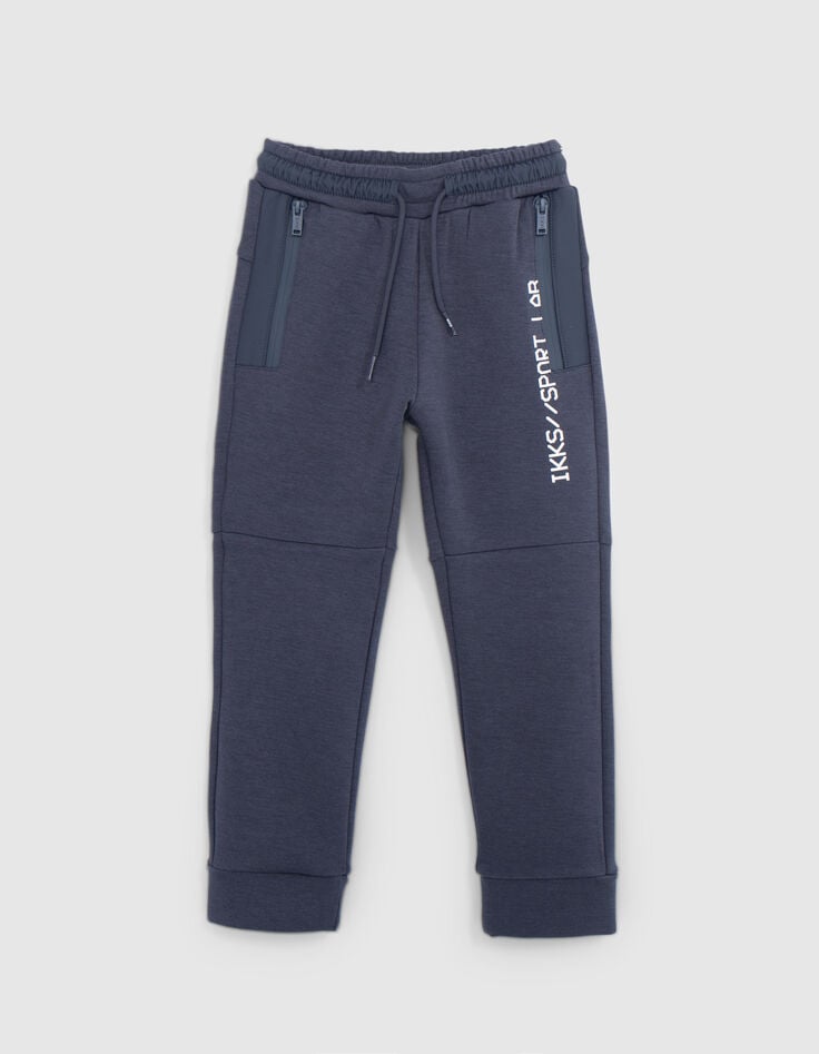 Boy's grey bi-material jogging suit with zipped pockets-1