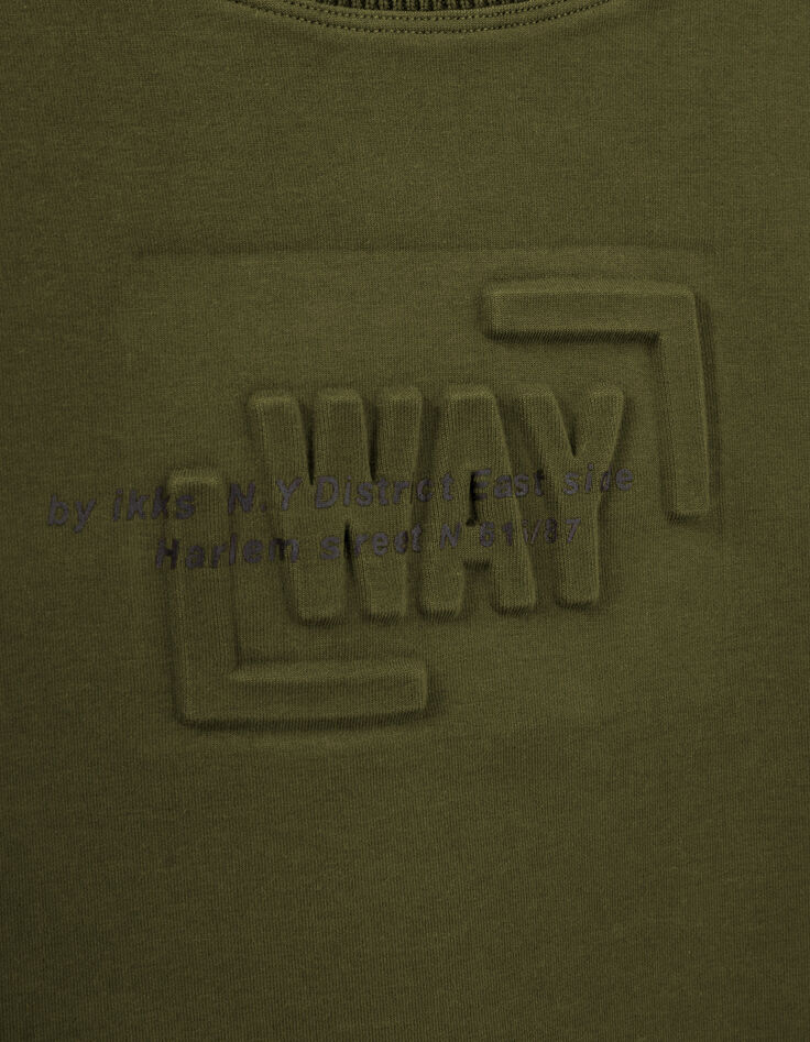 Pull kaki bi-mati&egrave;re avec visuel emboss&eacute; gar&ccedil;on-4