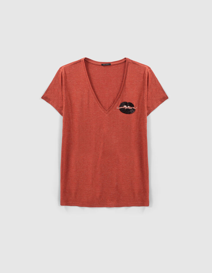 Damen-T-Shirt mit Glitzermund und Stickerei-5