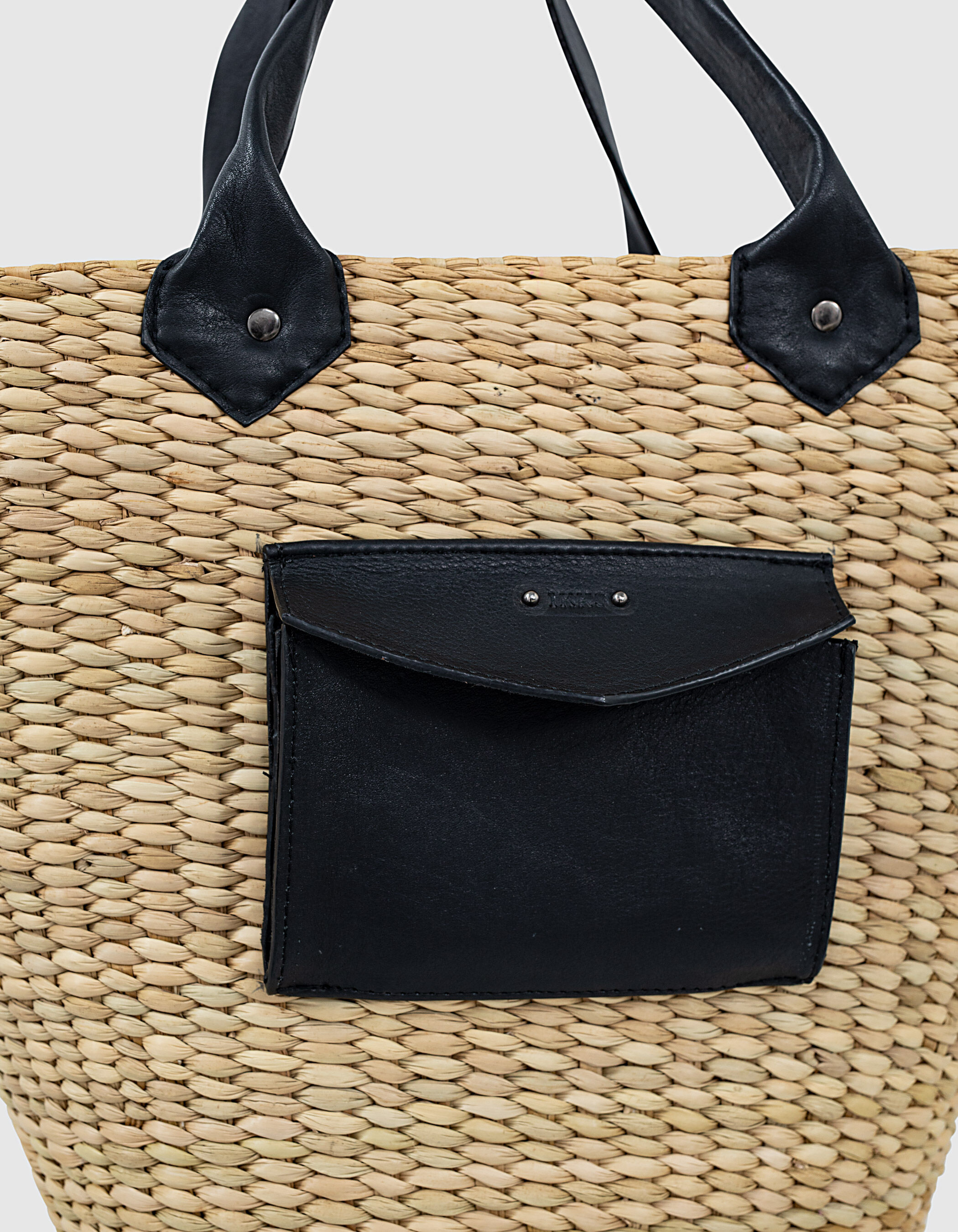 Women s raffia and black leather large basket IKKS
