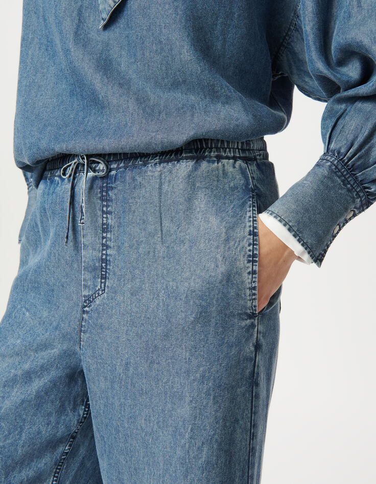 Jogpant large bleu taille élastiquée Femme-6