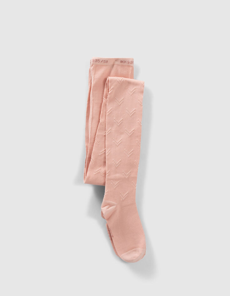 Collants roses tricot motifs chevrons fille-1