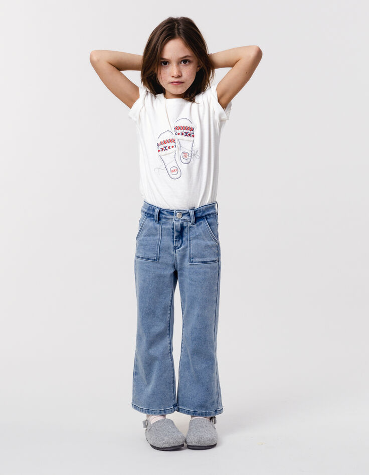 Weißes Mädchen-T-Shirt, Sandalen mit Stickerei-1
