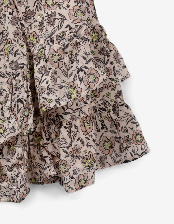 Jupe beige asymétrique imprimé fleurs à volants en viscose ecovero® fille-6