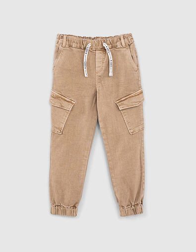 Sandbraune Jungencargohose mit Jacquard und Gummizug  - IKKS