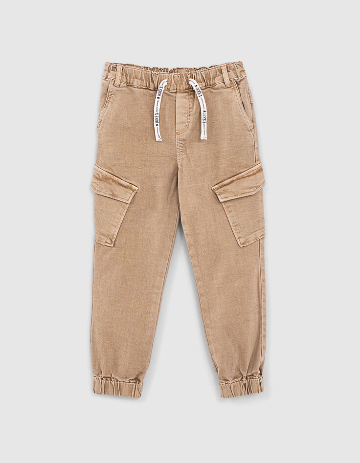 Sandbraune Jungencargohose mit Jacquard und Gummizug -1