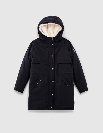 Schwarzer 3-in-1-M&auml;dchenparka und Wendeoberhemd mit Karos - IKKS