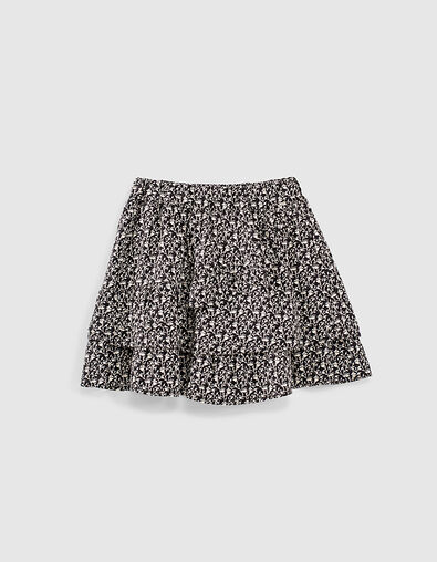 Falda negra Ecovero® estampado lirios y volantes niña - IKKS