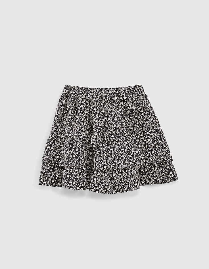 Jupe noire Ecovero® imprimé lys à volants fille-1