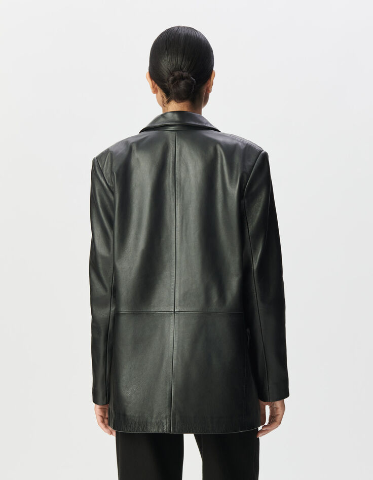 Veste de tailleur oversize noire cuir Femme-4