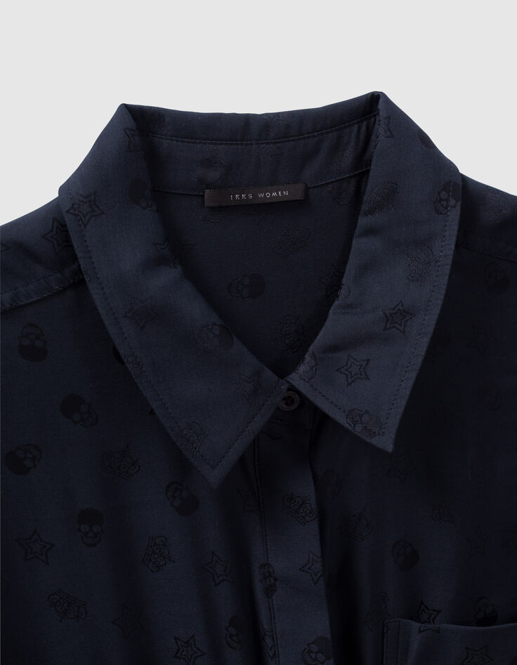 Marineblaues Damen-Hemdkleid Jacquard mit Totenkopf-5